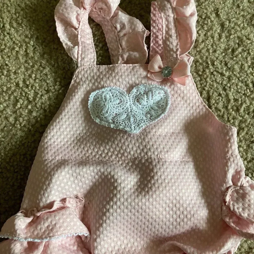 Infant Baby Girl Pink Ruffle and Lace Heart Dress Onesie Outfit